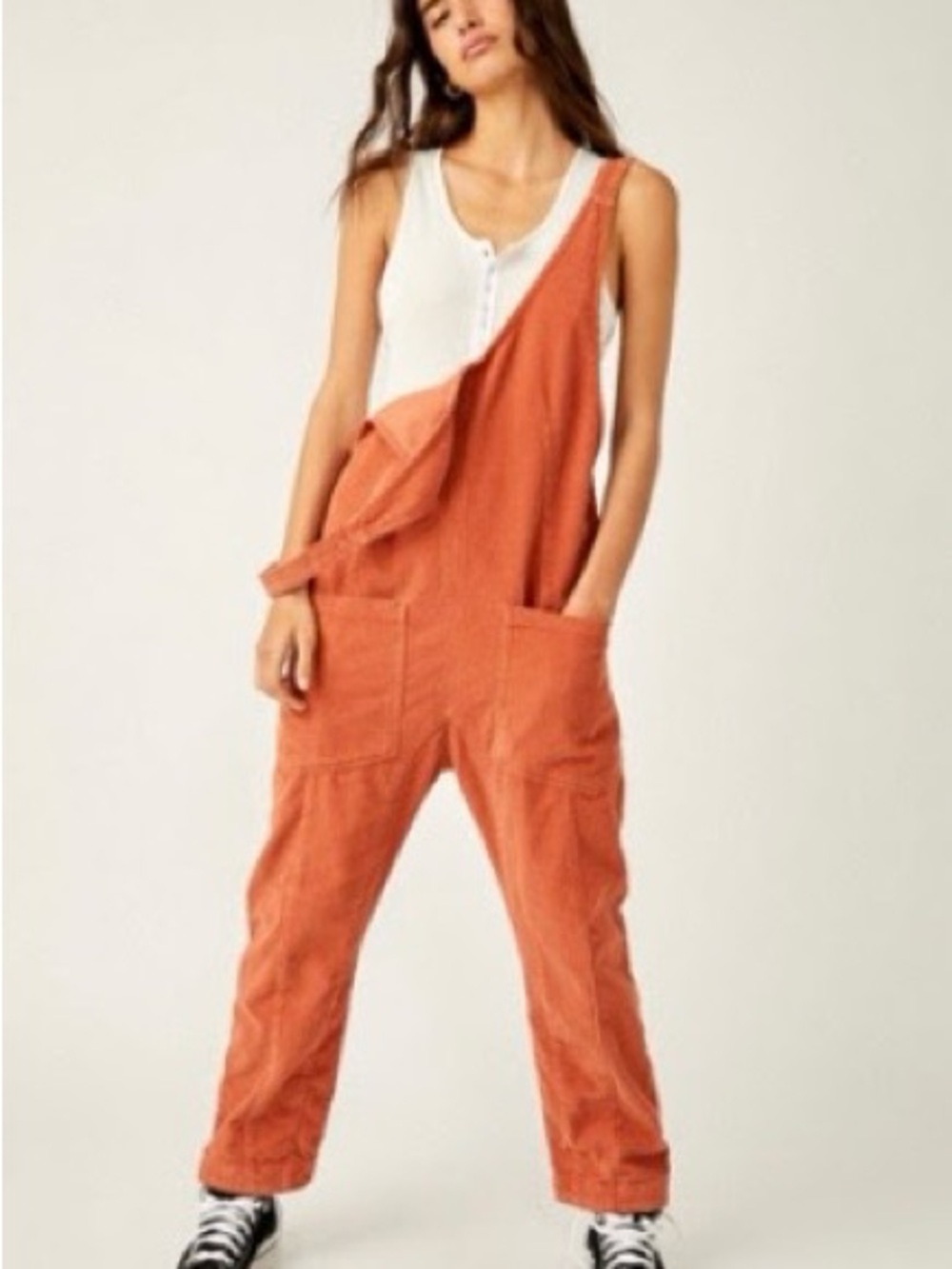 Free People Rust Orange Corduroy Overalls Jumpsuit
